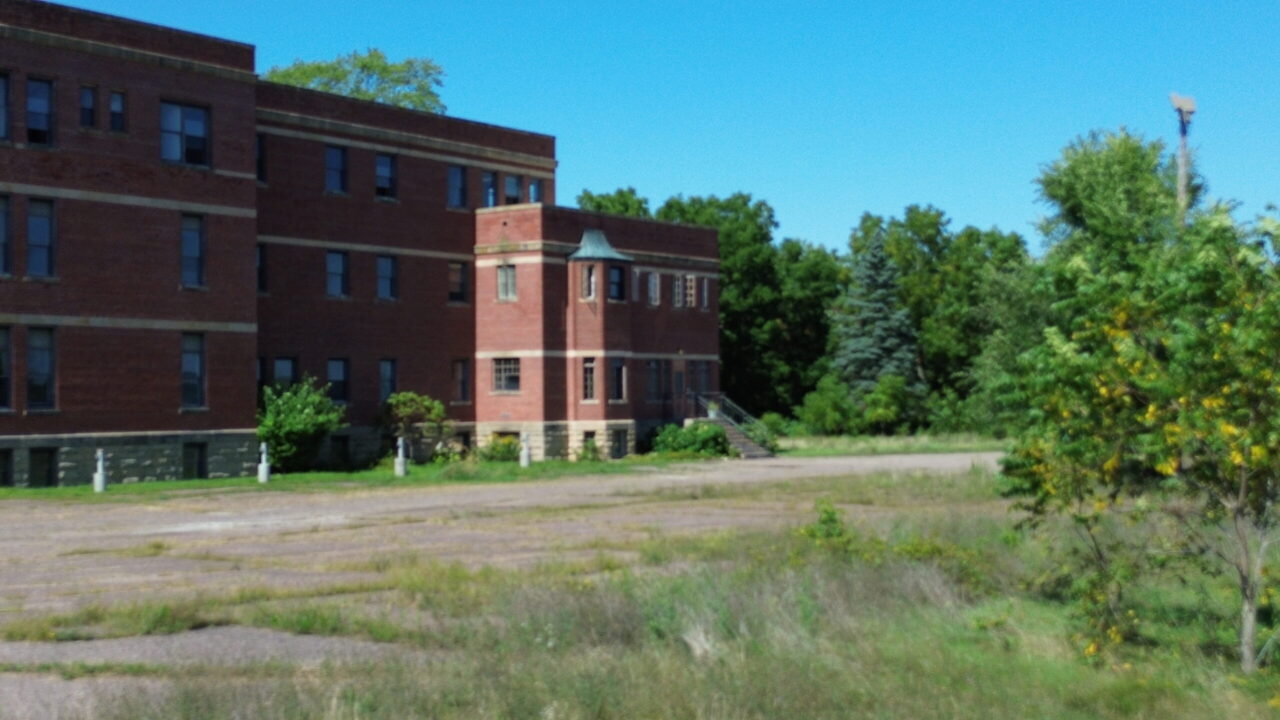 abandoned red brick building